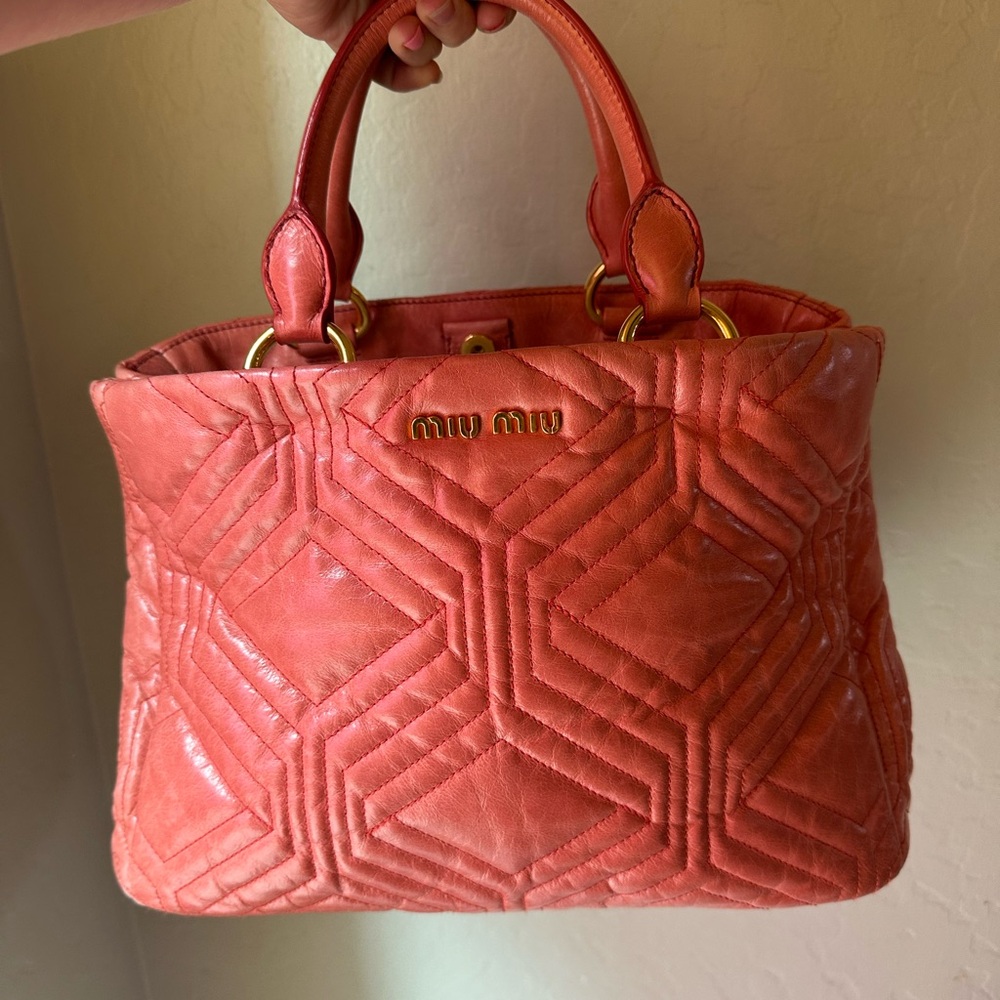 Miu Miu Peach Quilted Satchel